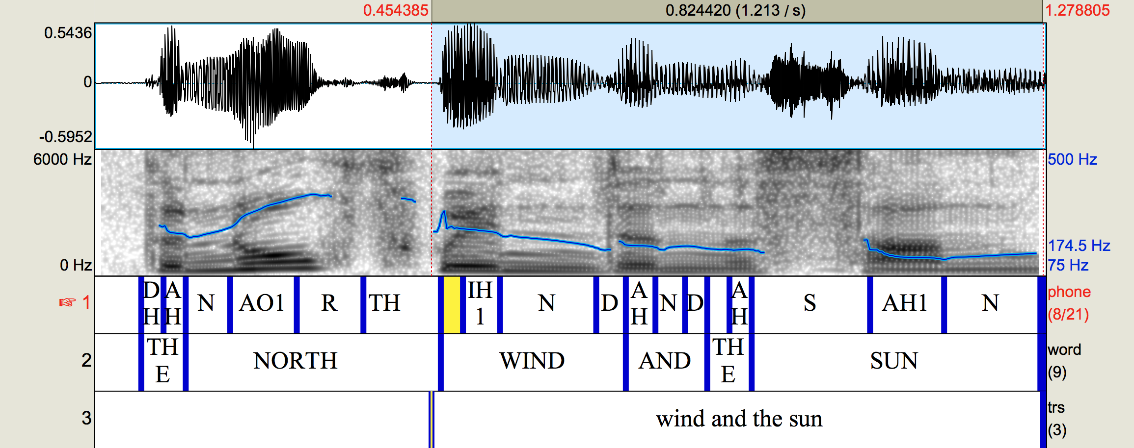 Audio of 'the north wind and the sun' after realignment