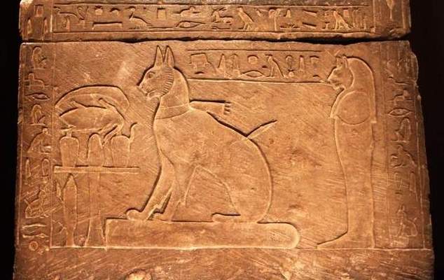 cat worshipped on Egyptian coffin